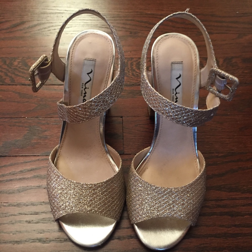 Gold glitter Nina Mary Jane strappy heels